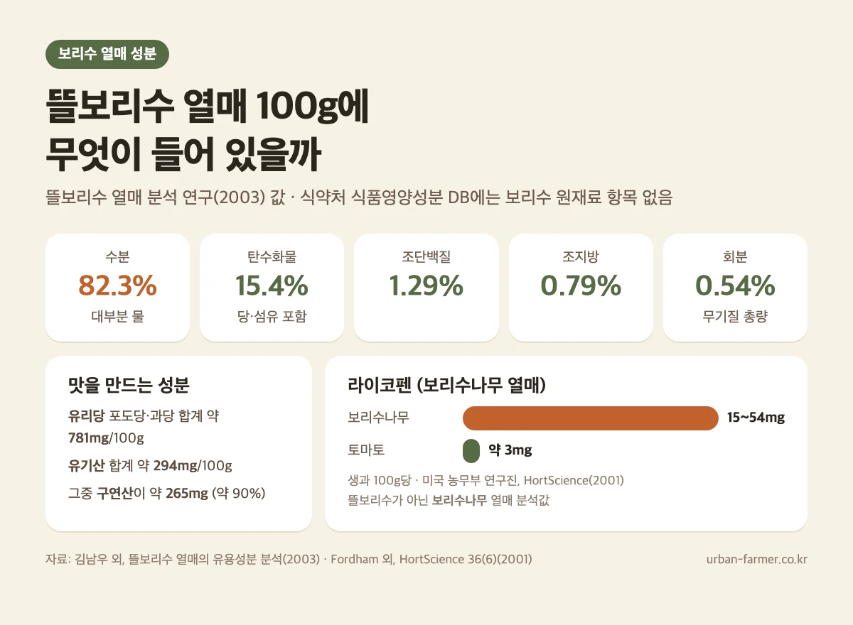 보리수 열매 성분 - 뜰보리수 열매 분석값과 보리수나무 열매 라이코펜 함량 비교